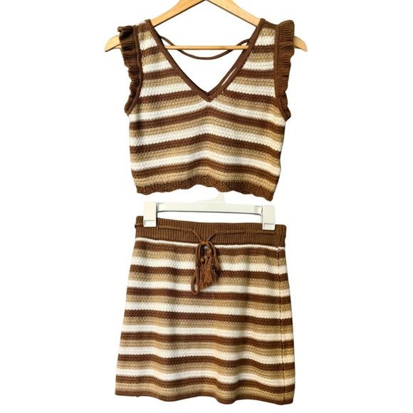 Madden NYC Knit 2-Piece Crop Top & Skirt Set Women’s Junior Crochet Boho Y2K - Picture 3 of 11